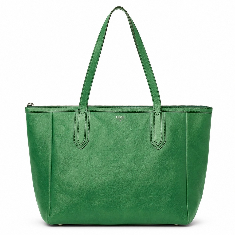Fossil Sydney Tote Bag Womens Large Green Leather Zip Top Shoulder Bag